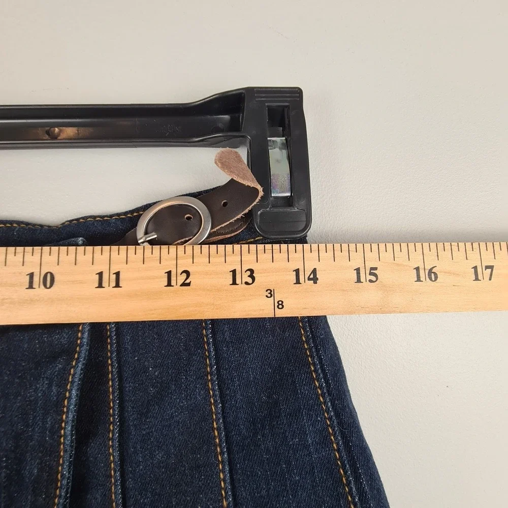 J Galt Y2K Mini Denim Skirt Pleated Small Goth Punk Leather Clasp Detail‎ School